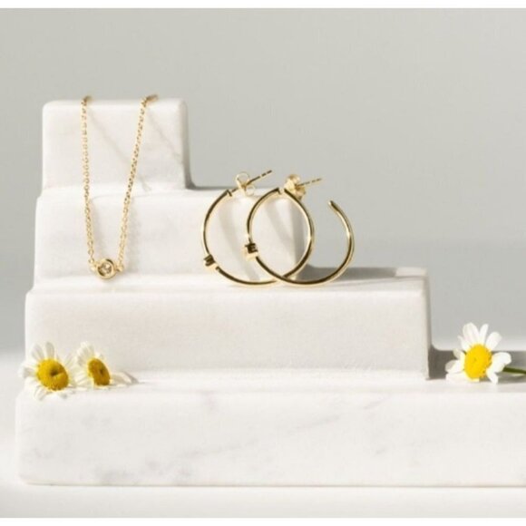 Marrin Costello Jewelry - Marrin Costello 14k Gold Plated Hoops Bracelet Set White Topaz Stones Feminine